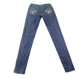 Dereon Embellished Jeans Fleur de‎ Lis Pockets Dark Wash Denim Size 7/8